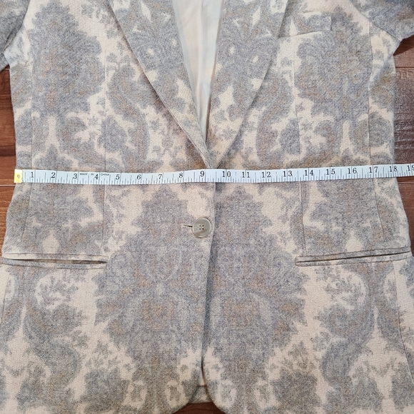 VTG 80 90s Gray Tapestry Damask Paisley Wool Single Button Satin Lined Blazer 10 - Picture 12 of 16